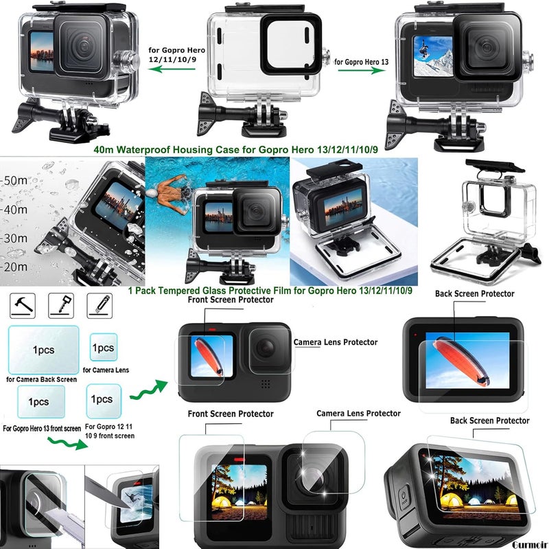 Gurmoir Accessory Kit for Gopro Hero 13 12 11 10 9 Camera, Essential Accessories Kit with Waterproof Case Backpack Strap Floating Grip Bundle Pack for Gopro 13 12 11 10 9 Camera(DT16) - Image 2
